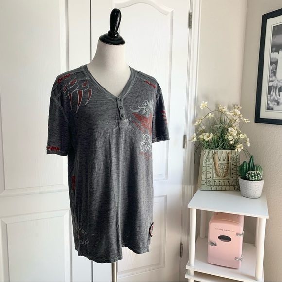 Affliction American Customs Burnout Henley Tee - Picture 2 of 14